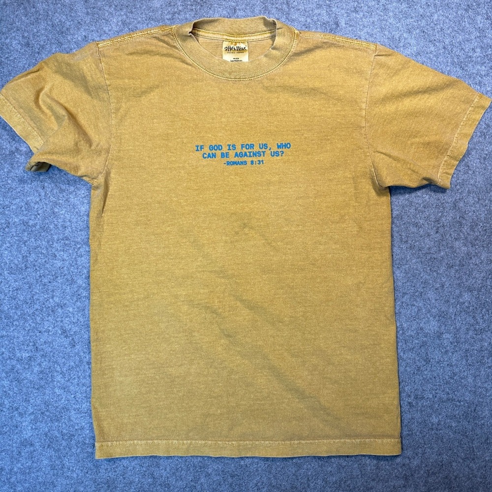 Shaka Wear Romans 8:31 Graphic T-Shirt Small Mustard Yellow Garment Dye Cotton